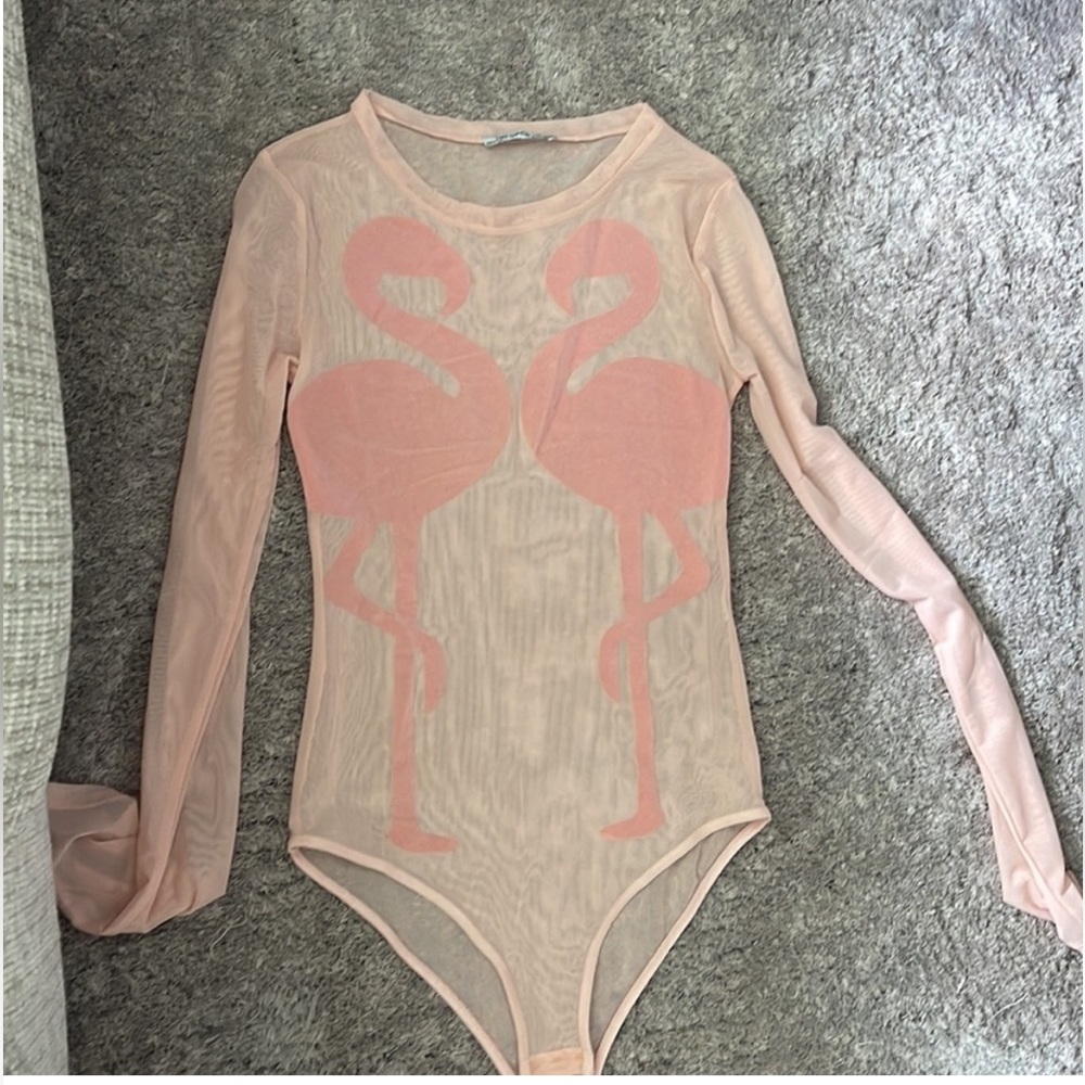 Zara pink mesh Flamingo Bodysuit